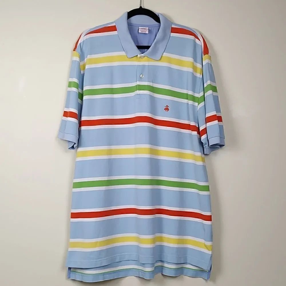 Brooks Brothers Striped Original Fit Preppy Performance Polo Shirt Size XL
